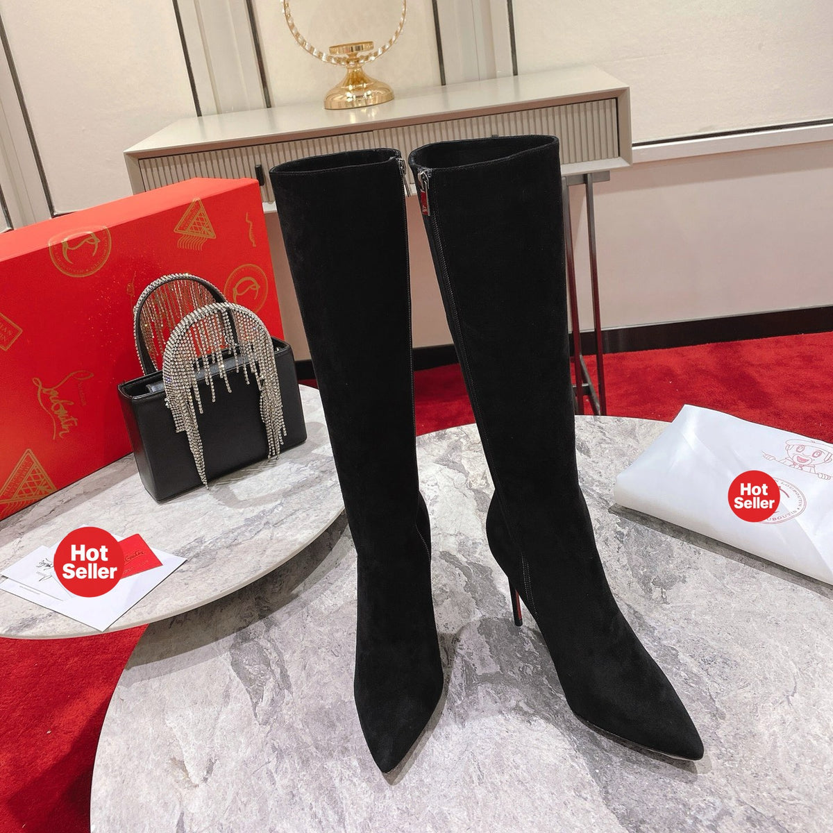 Stylish high-shaft boots,10cm heel.