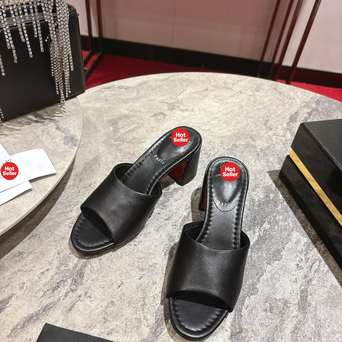 Black block-heel mules (5.5cm heel)