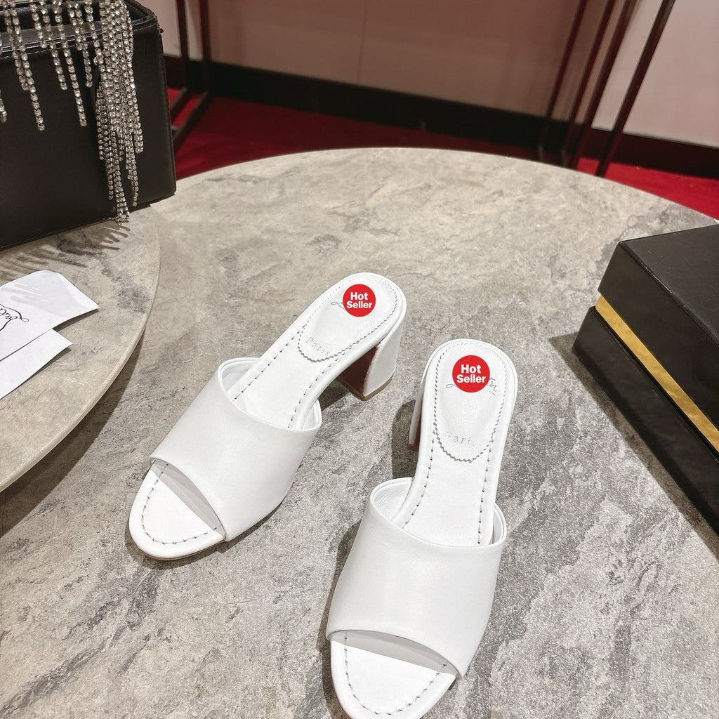 White block-heel mules (5.5cm heel)