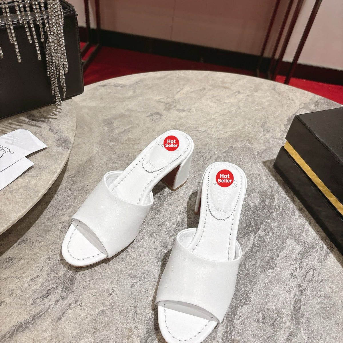 White block-heel mules (5.5cm heel)