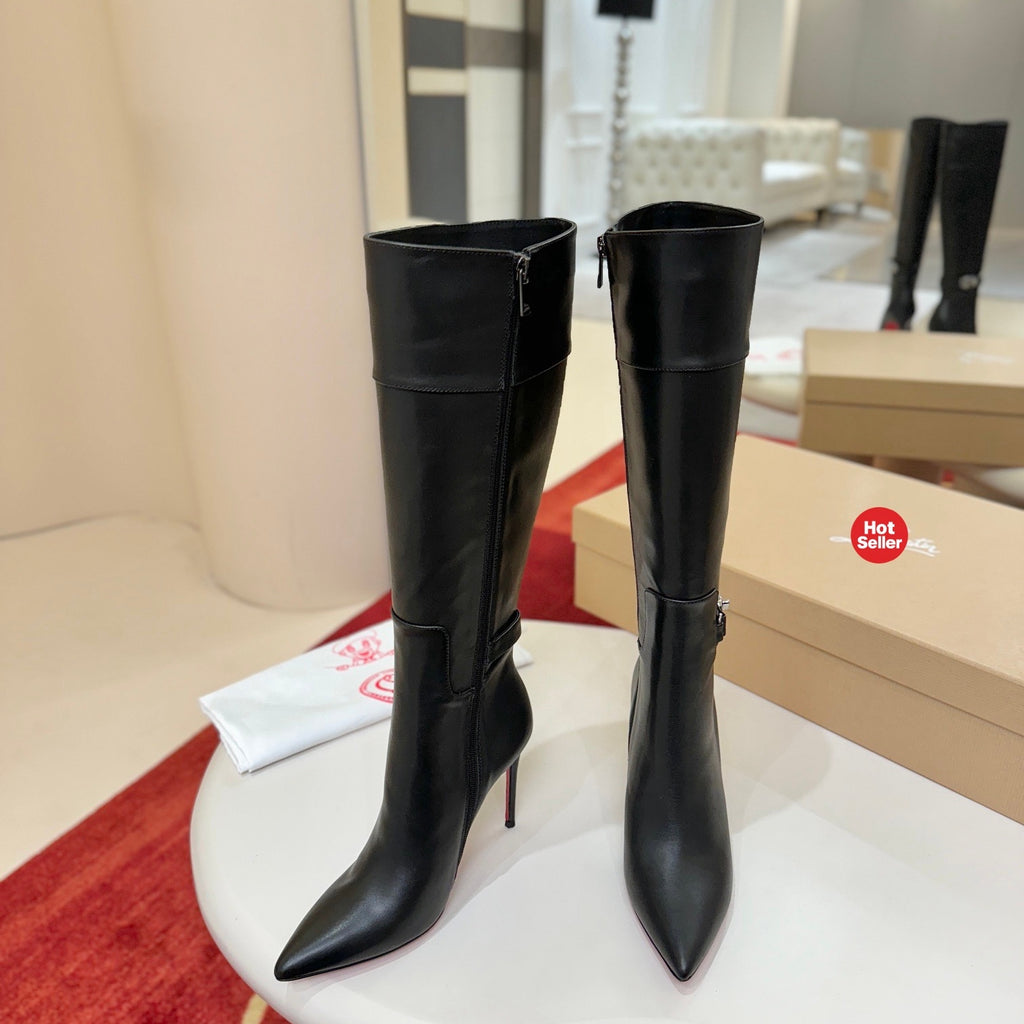 Classic leather tall boots, 10cm heel.