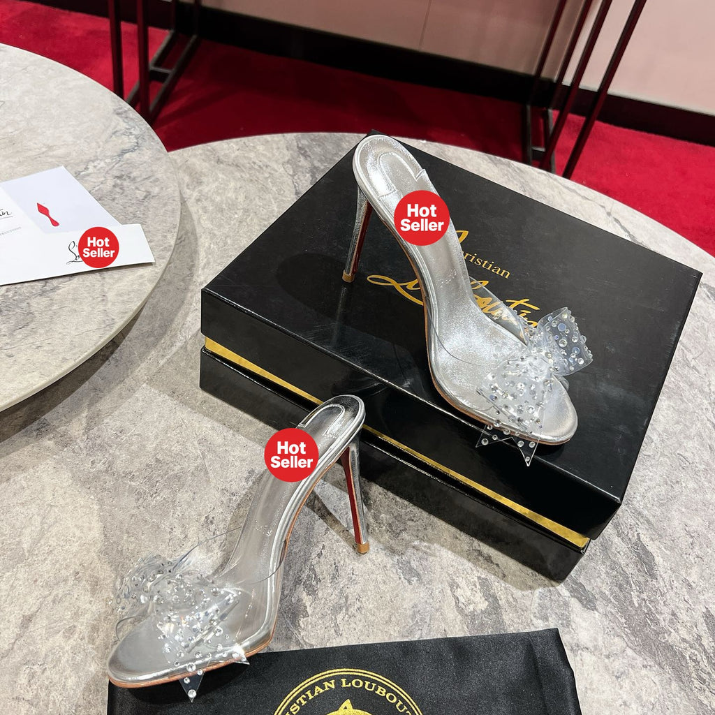 Clear-strap butterfly high-heeled mules (10cm heel)
