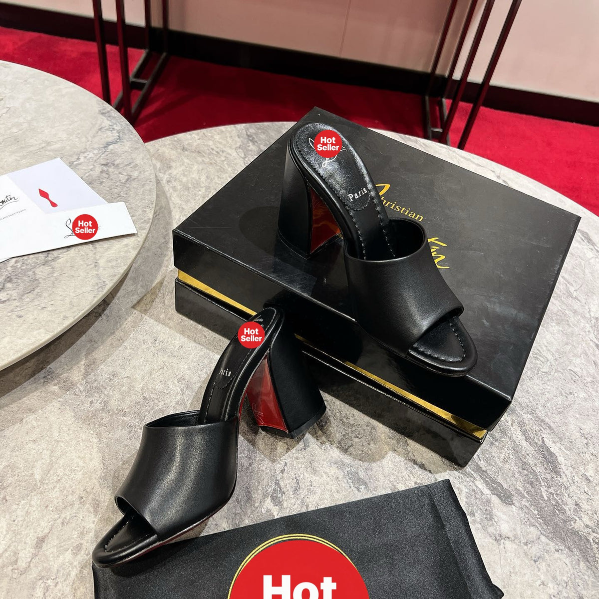 Black block-heel mules (8.5cm heel)