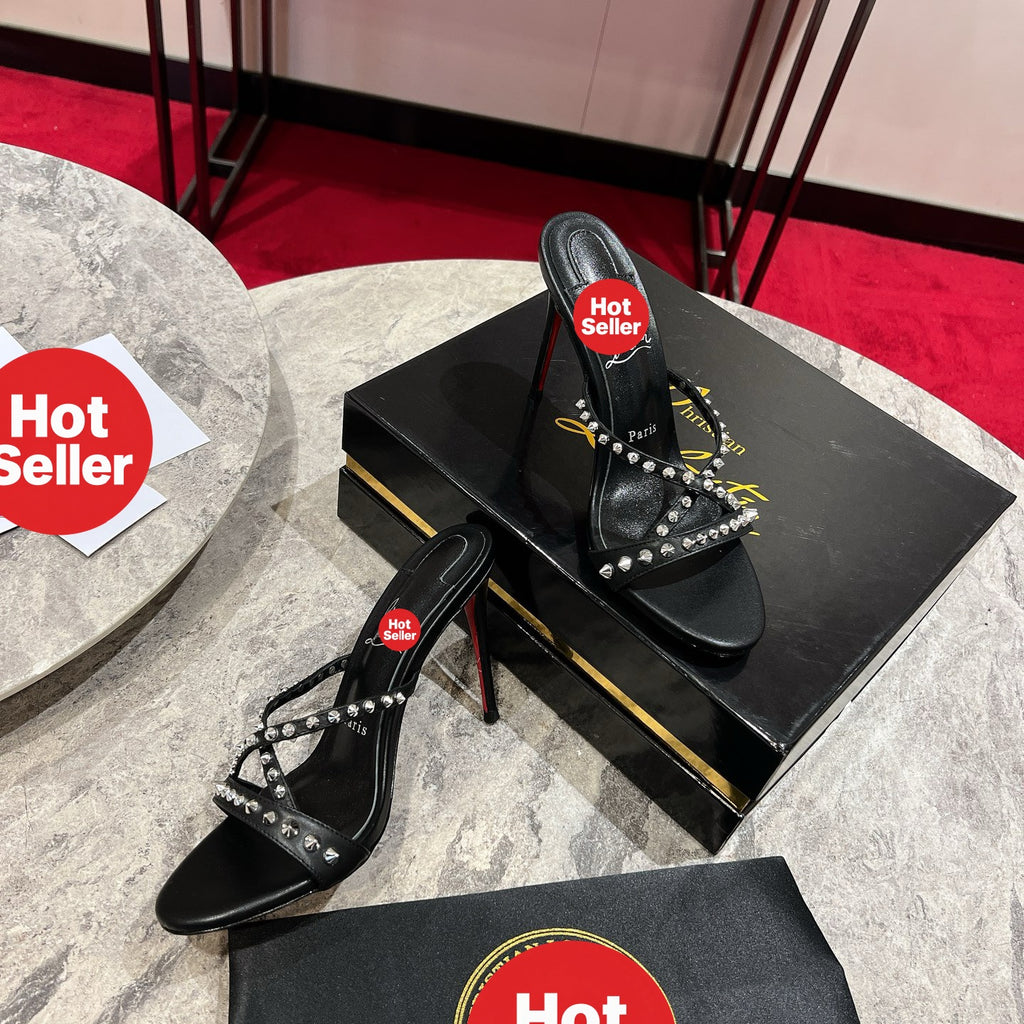 Criss-cross stud high-heeled mules (10cm heel)
