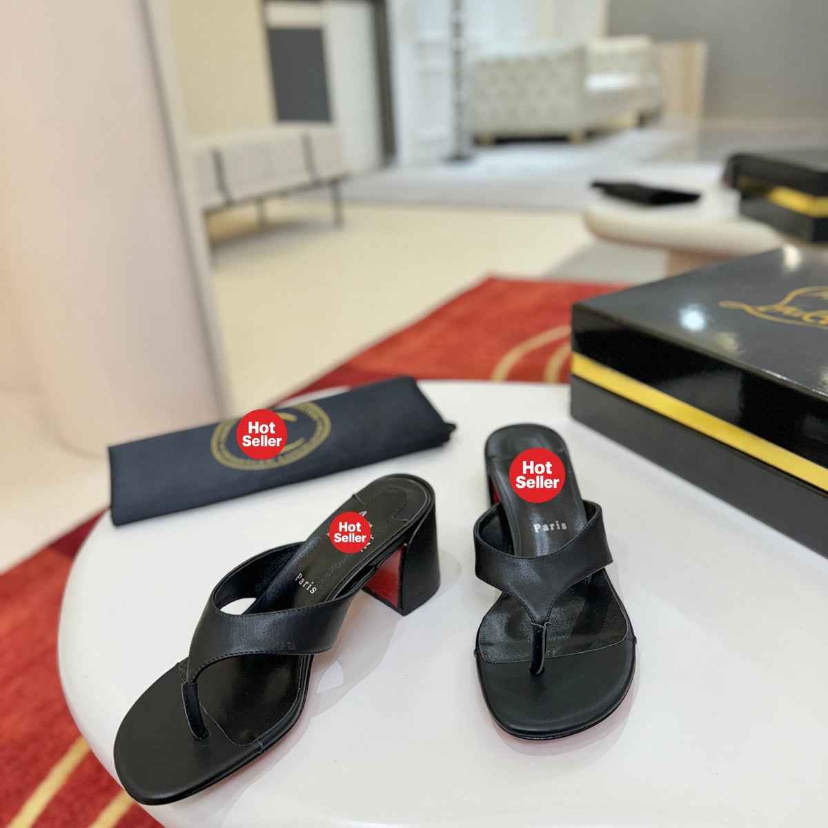 Black flip-flops, 5.5cm heel.
