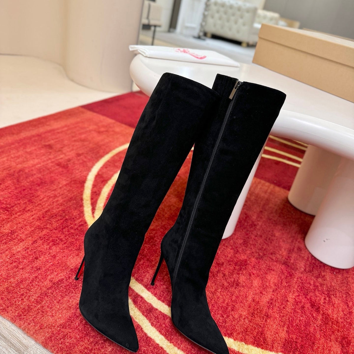 Stylish sheep suede tall boots, 10cm heel.