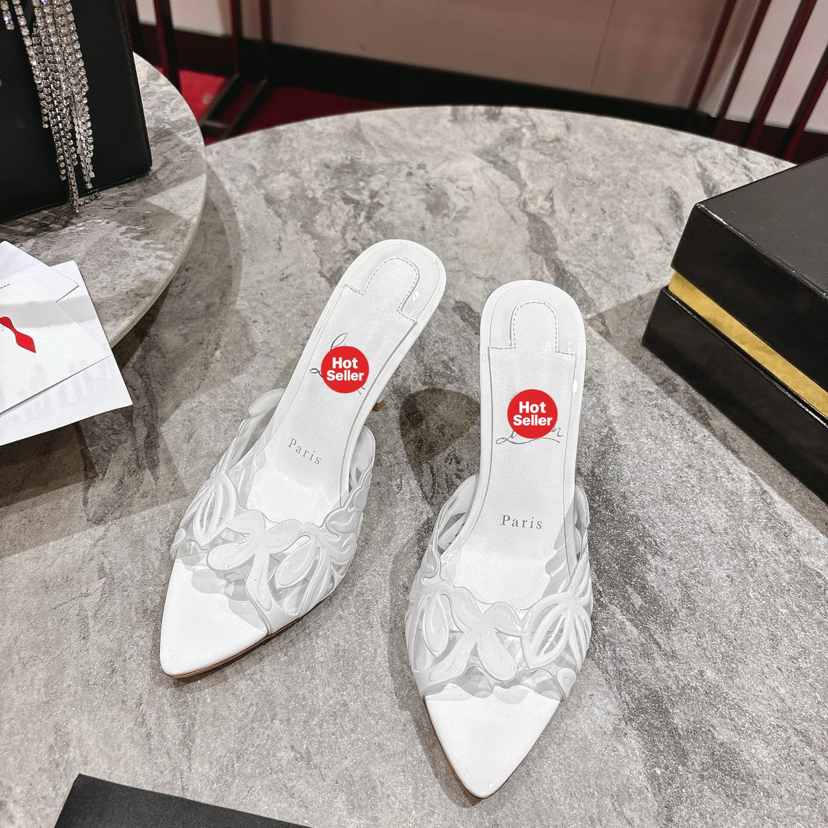Stylish white cutout high-heeled mules (10cm heel)