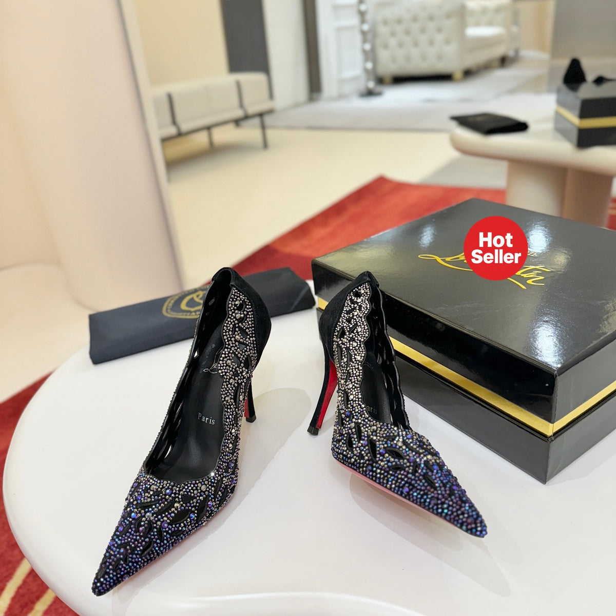 Cut-out pavé-set high heels, 10cm heel