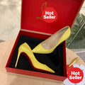 Yellow patent leather high heels, 10cm heel.