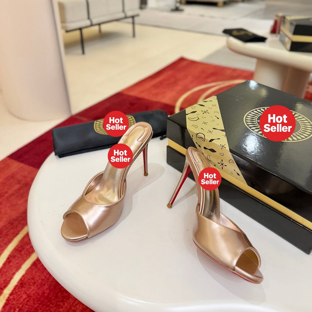 Peep-toe high-heeled mules, 10cm heel.