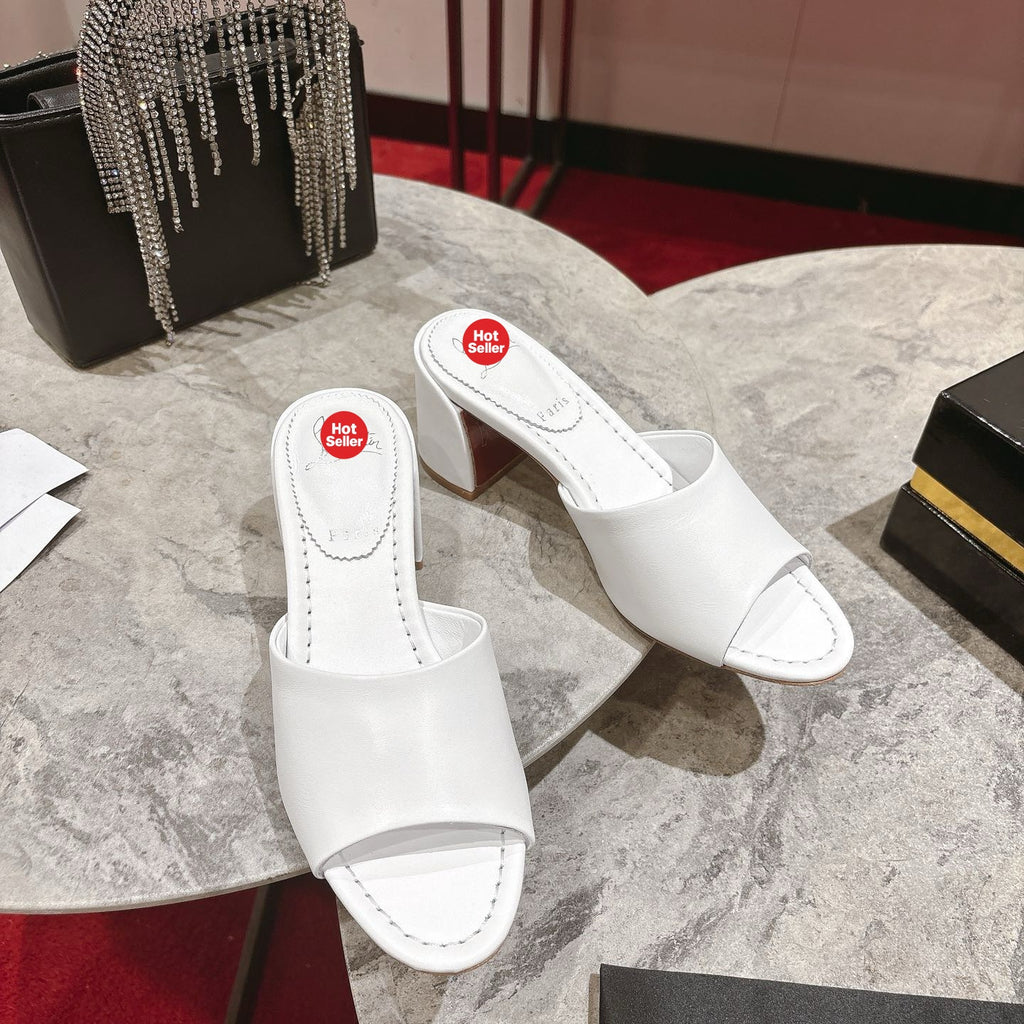 White block-heel mules (5.5cm heel)