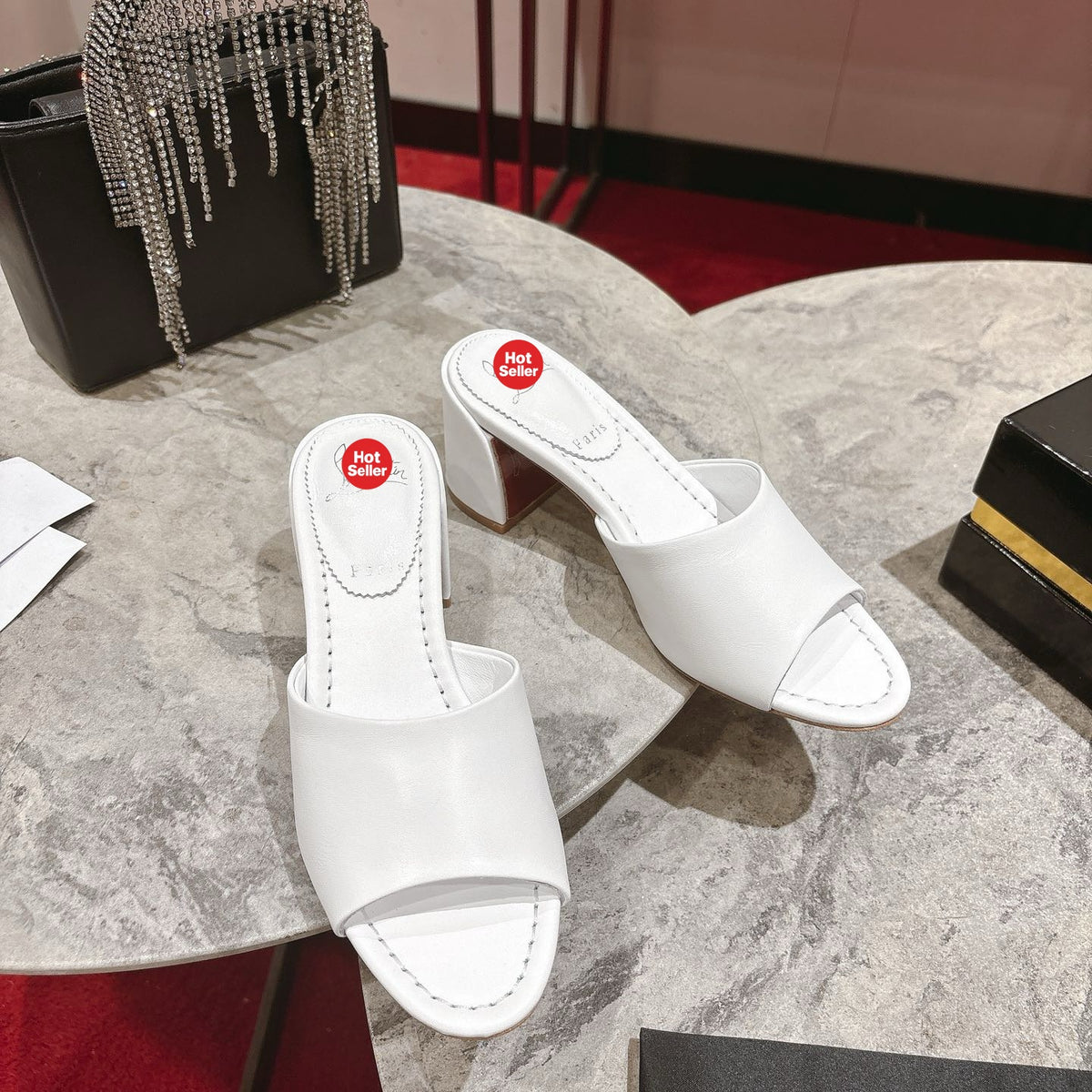 White block-heel mules (5.5cm heel)