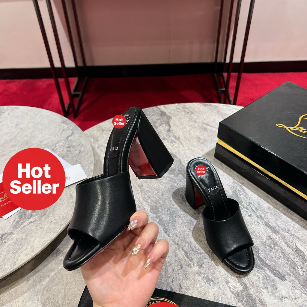 Black block-heel mules (8.5cm heel)