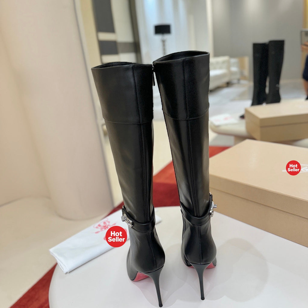 Classic leather tall boots, 10cm heel.
