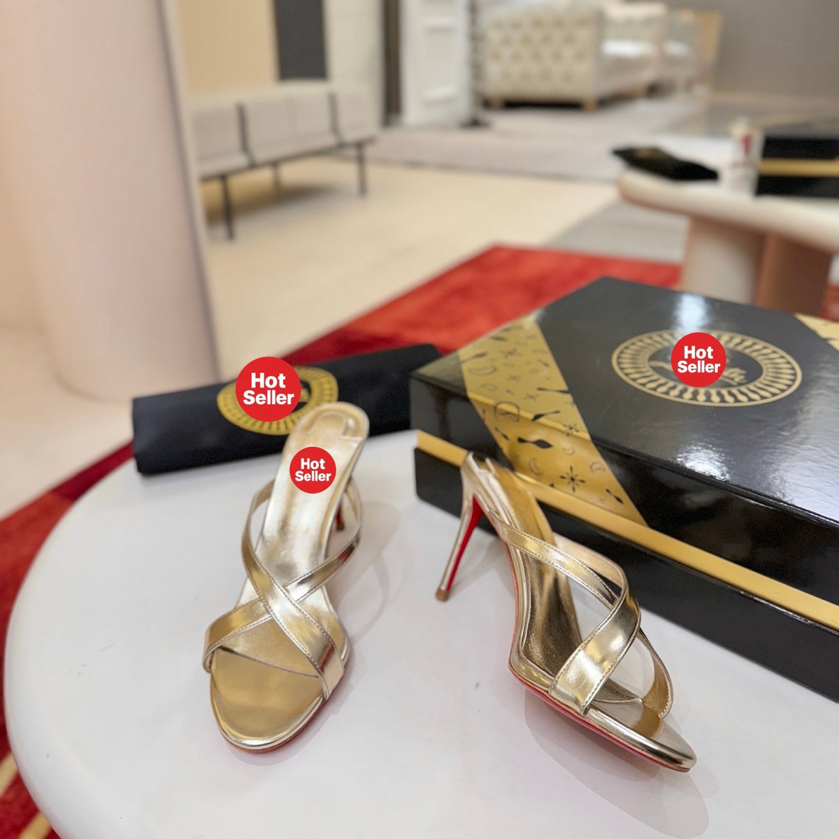 Criss-cross high-heeled mules