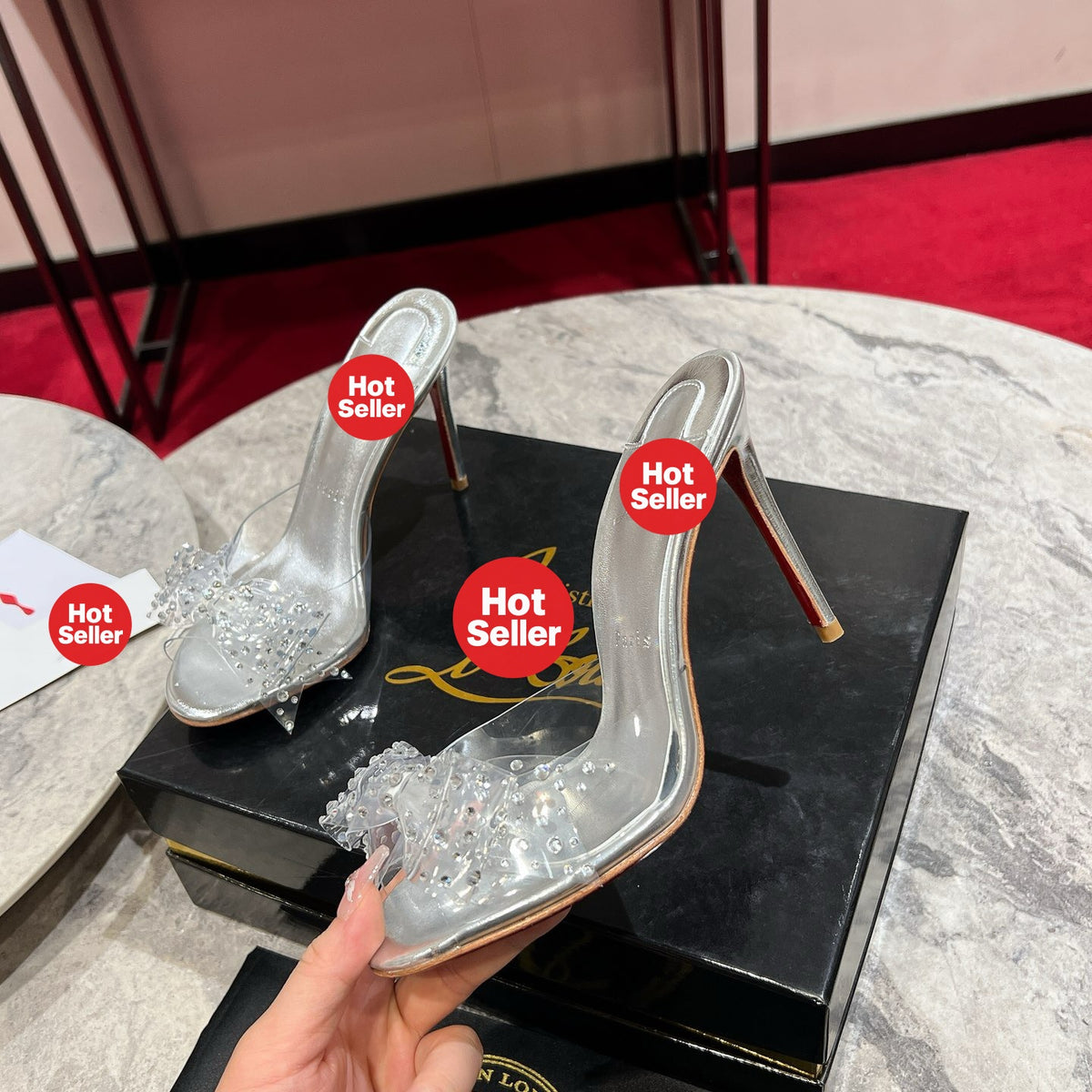 Clear-strap butterfly high-heeled mules (10cm heel)