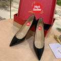 Black patent leather high heels, 8.5cm heel.