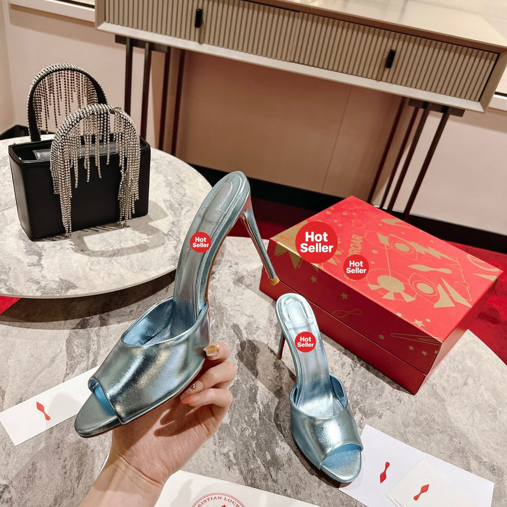 Peep-toe high-heeled mules (10cm heel)