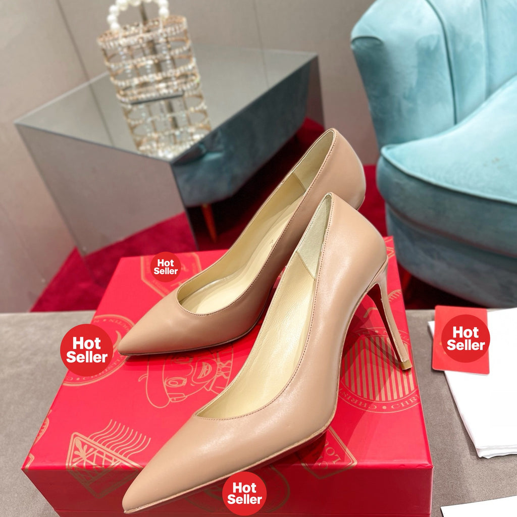 Apricot leather high heels, 8.5cm heel.