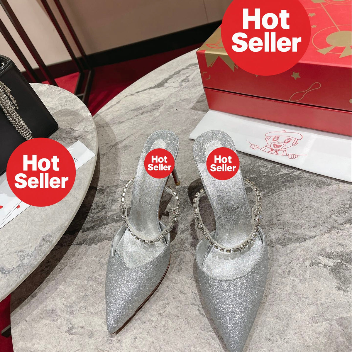 Silver chain high-heeled mules