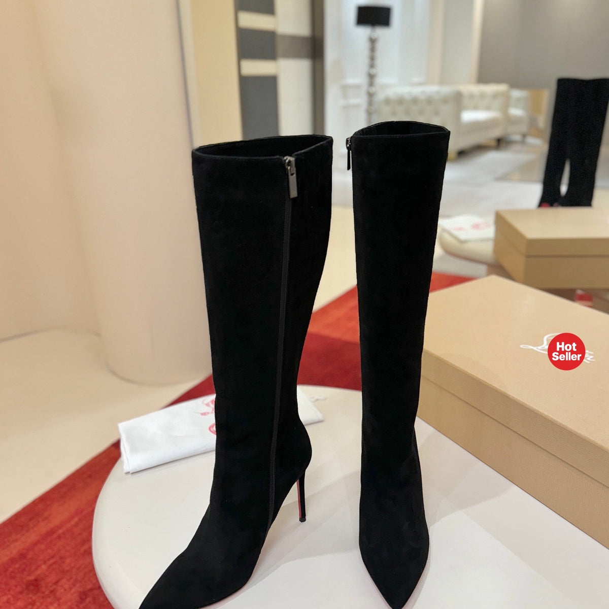 Stylish sheep suede tall boots, 10cm heel.
