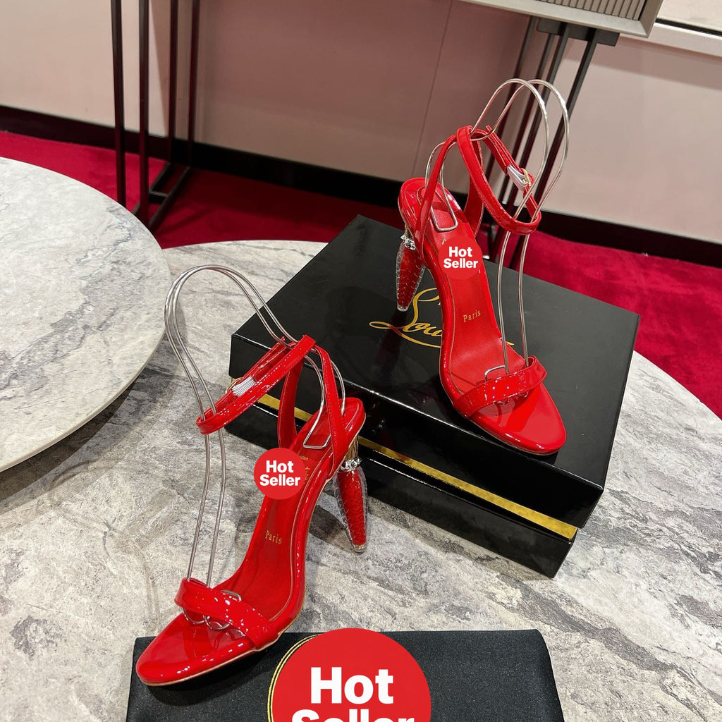 Red high heels, 10cm heel.