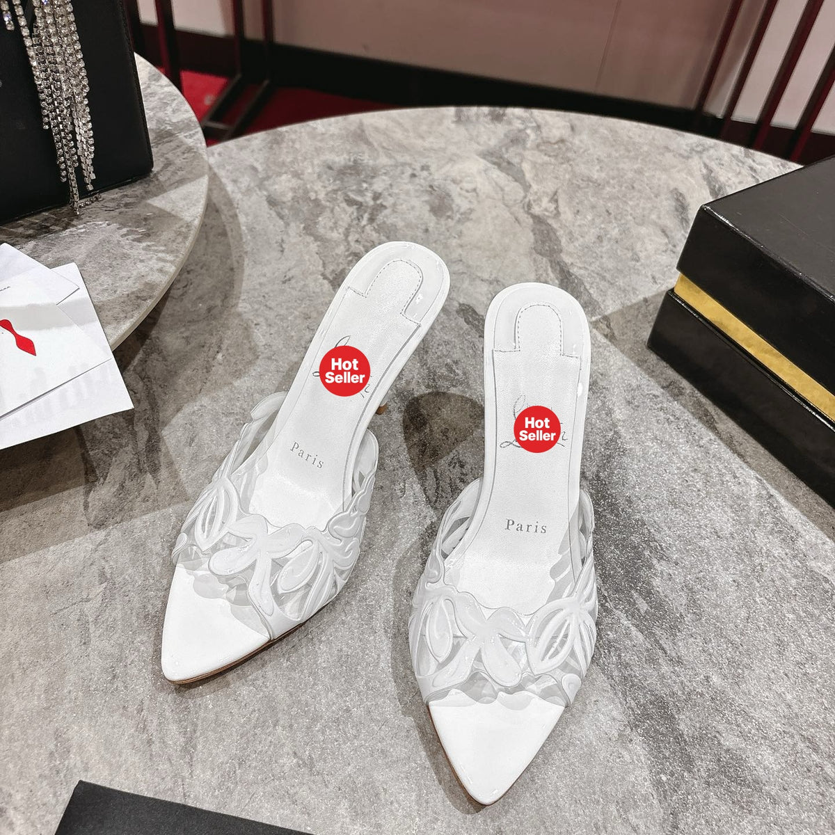 Stylish white cutout high-heeled mules (10cm heel)
