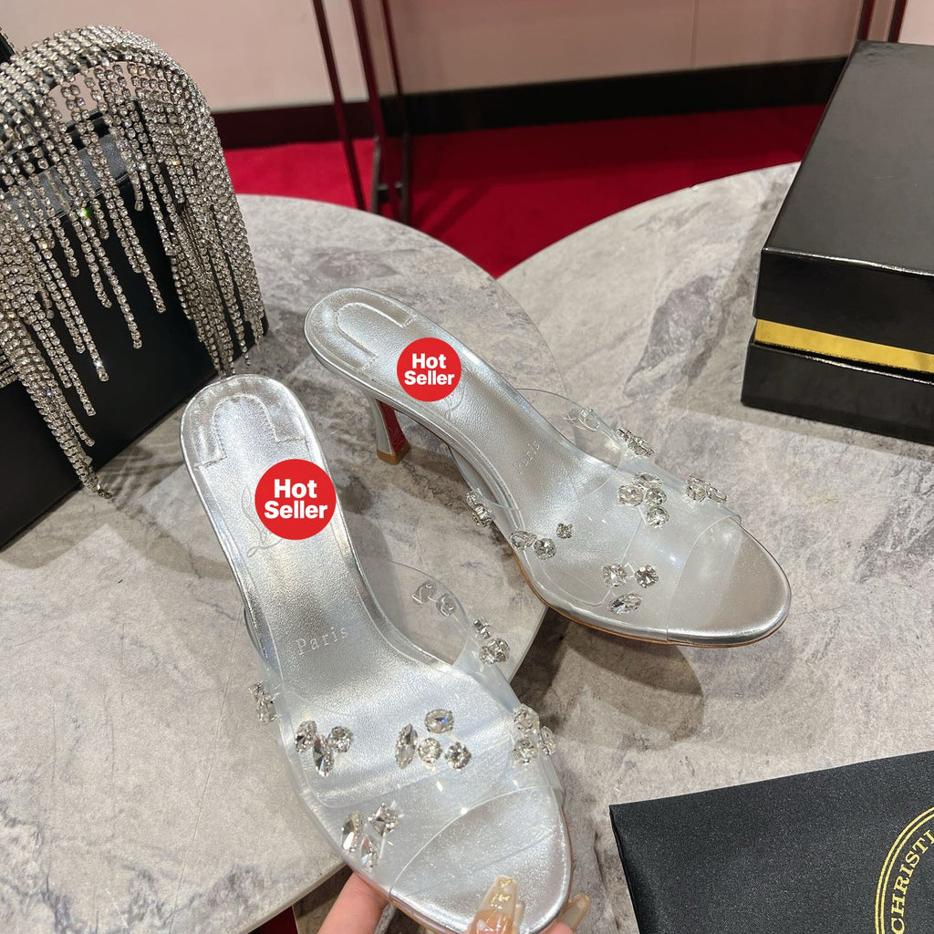 Crystal-embellished high-heeled slides (10cm heel)