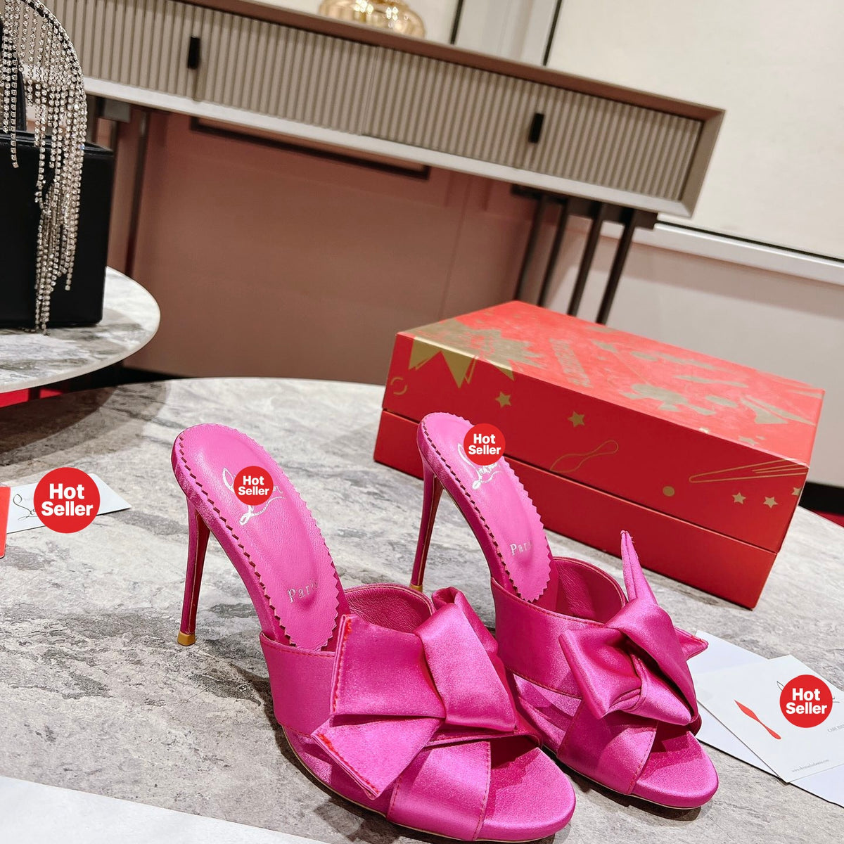 Butterfly-embellished high-heeled mules (8.5cm heel)