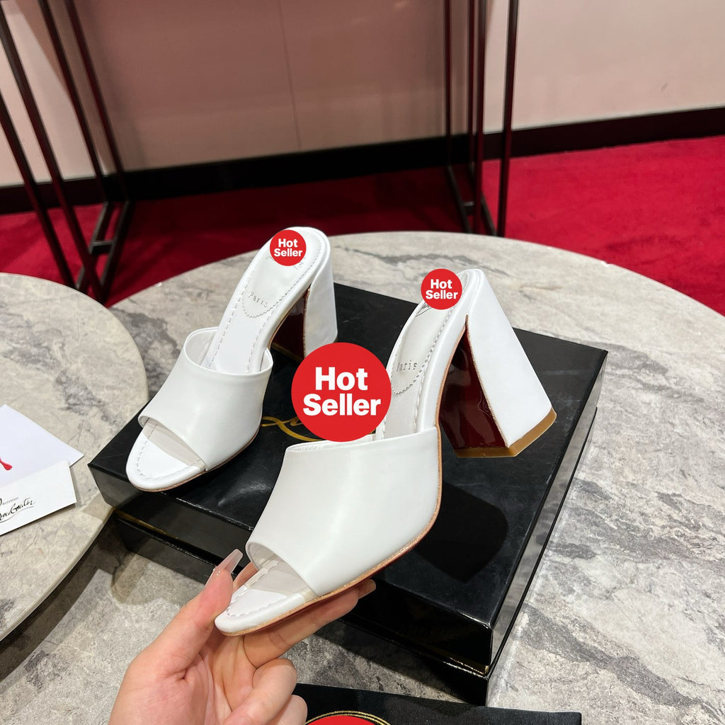White block-heel mules (8.5cm heel)