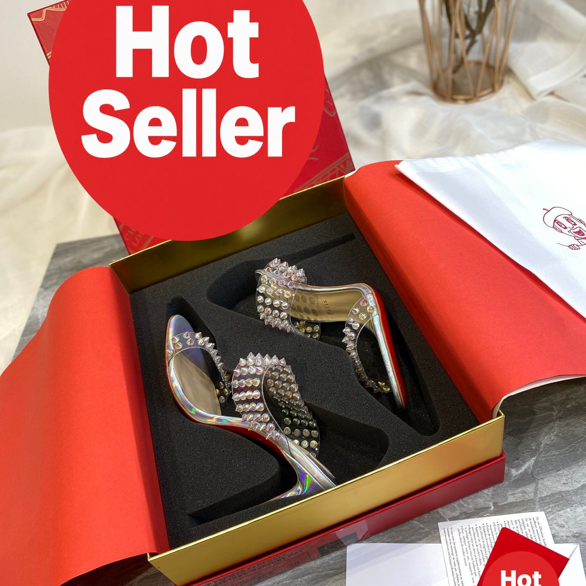 Studded PVC High-Heeled Mules (10cm Heel)