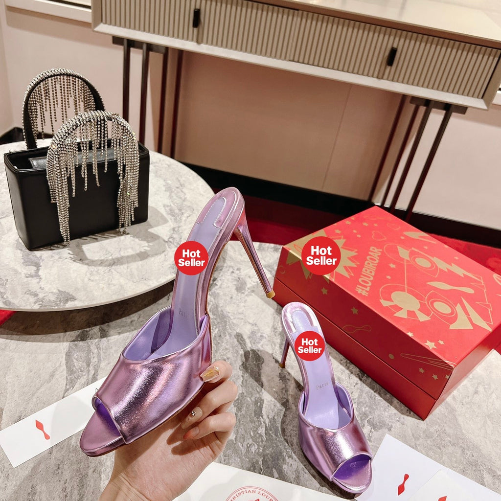 Purple peep-toe high-heeled mules