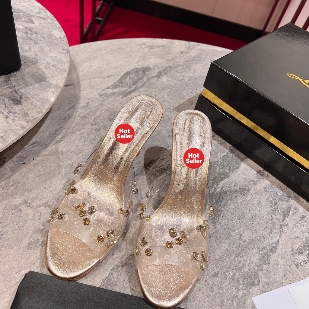 Crystal-embellished high-heeled slides (10cm heel)