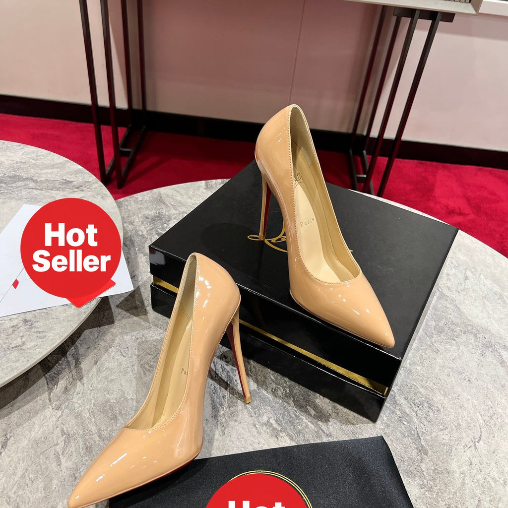 Apricot patent leather high heels, 12cm heel.