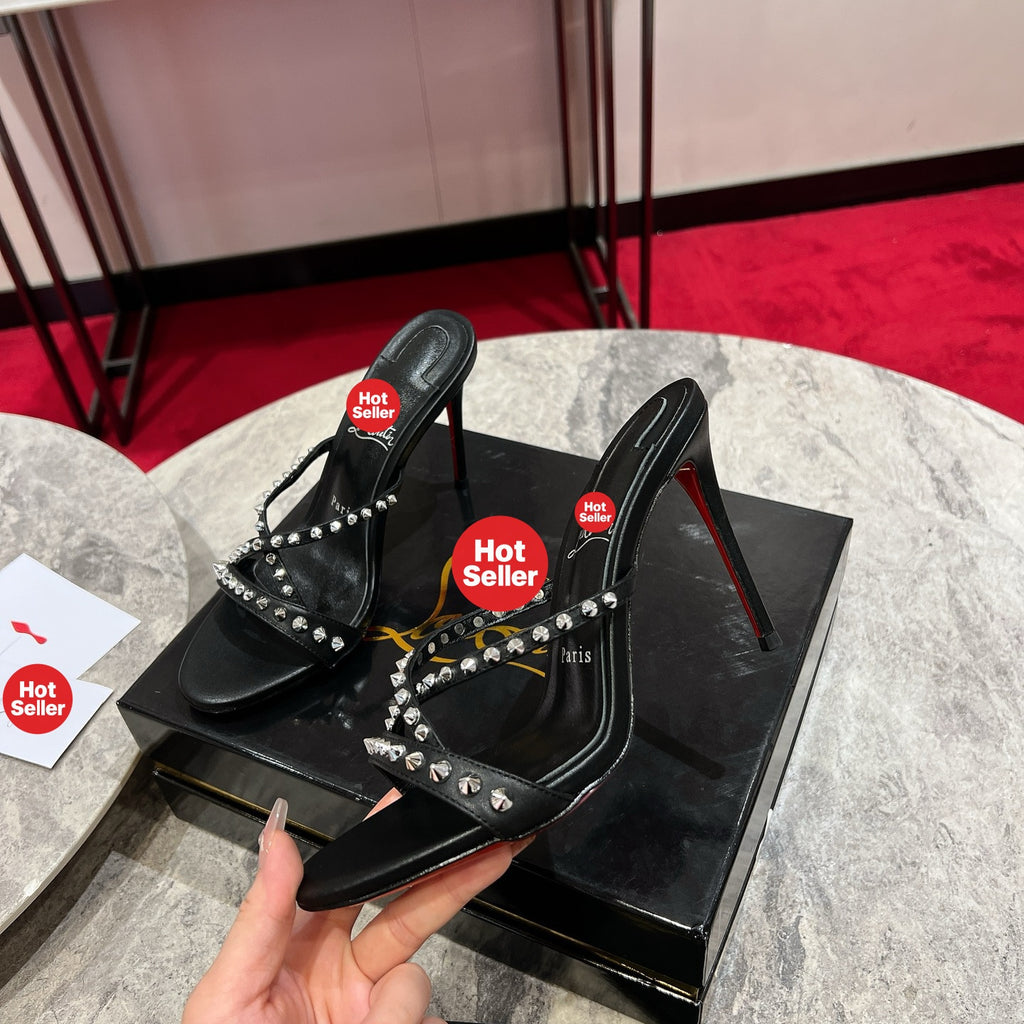 Criss-cross stud high-heeled mules (10cm heel)