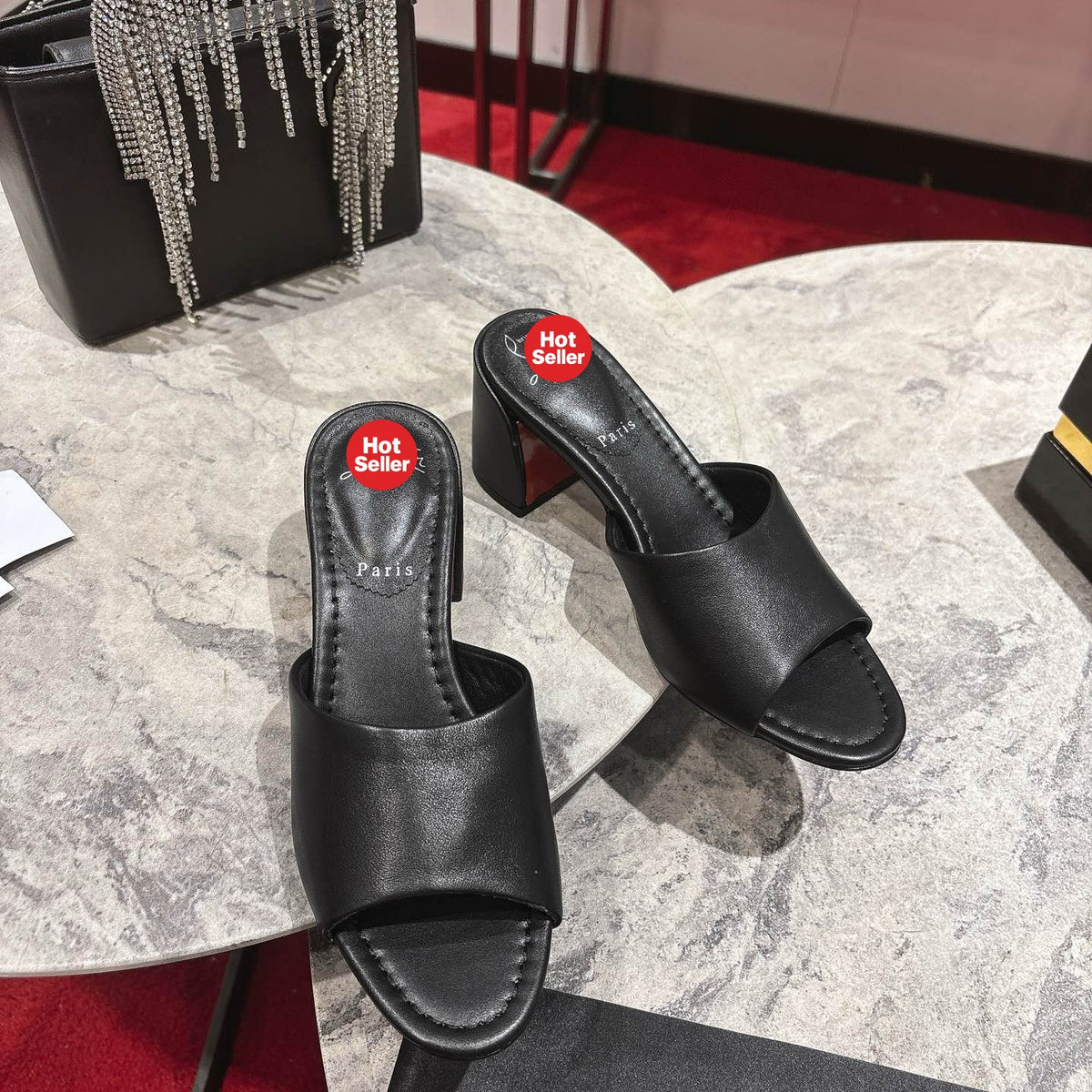 Black block-heel mules (5.5cm heel)