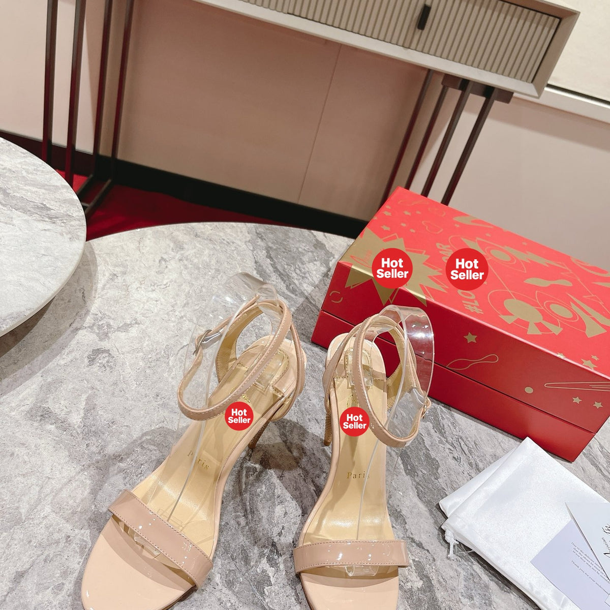 Apricot leather high heels, 10cm heel.