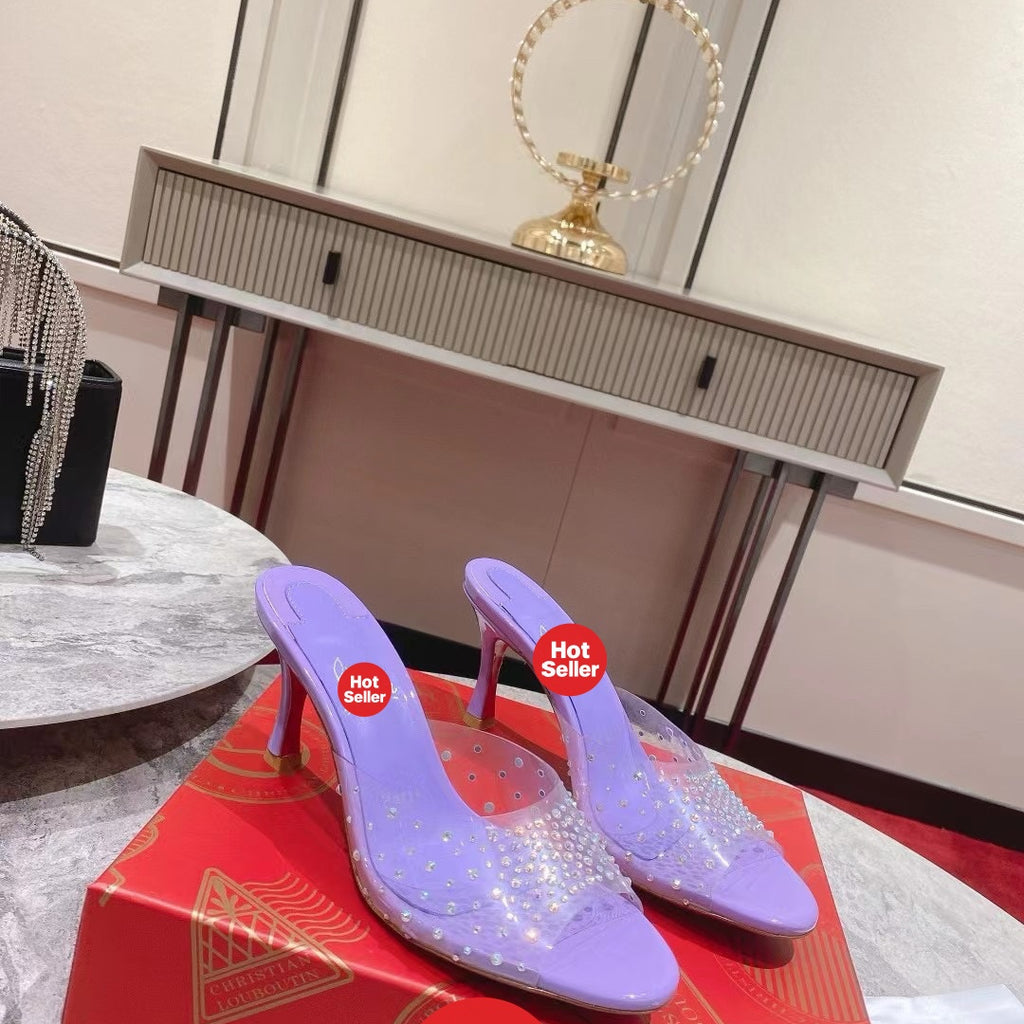 Clear-strap peep-toe high-heeled mules (8cm heel)