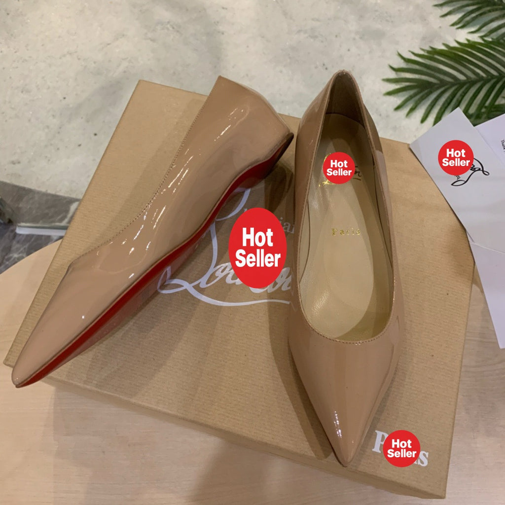 Nude patent leather flats