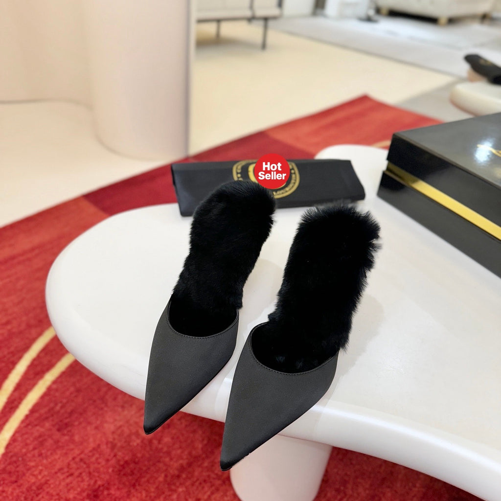 Black crystal high-heeled mules, 10cm heel.