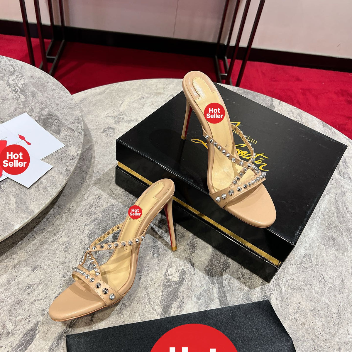 Crisscross-strap studded high-heeled mules (10cm heel)