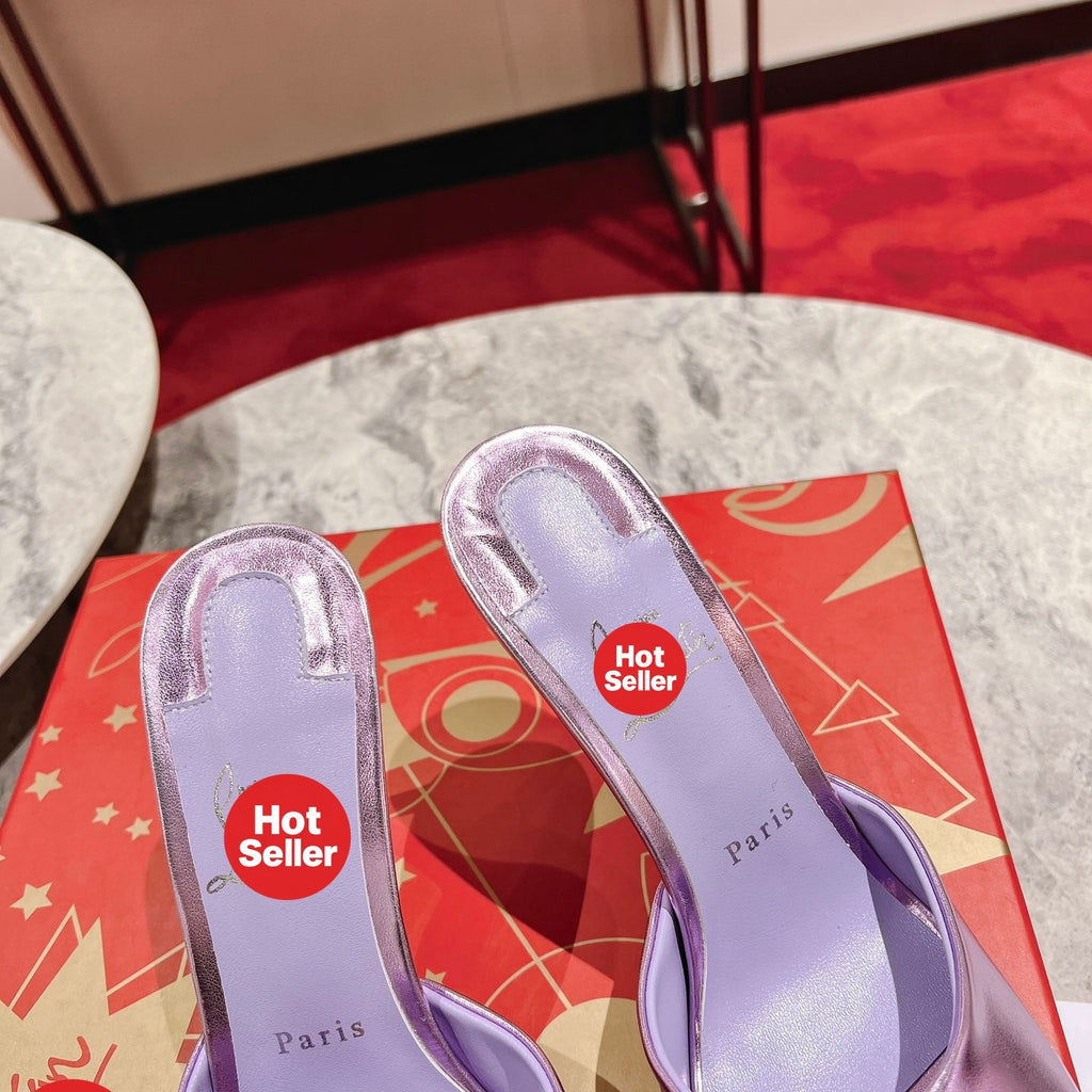 Purple peep-toe high-heeled mules