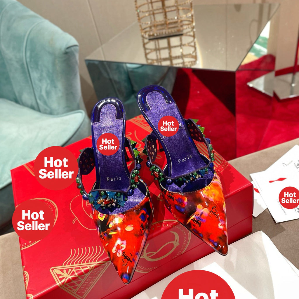 Colorful high-heeled mules, 10cm heel