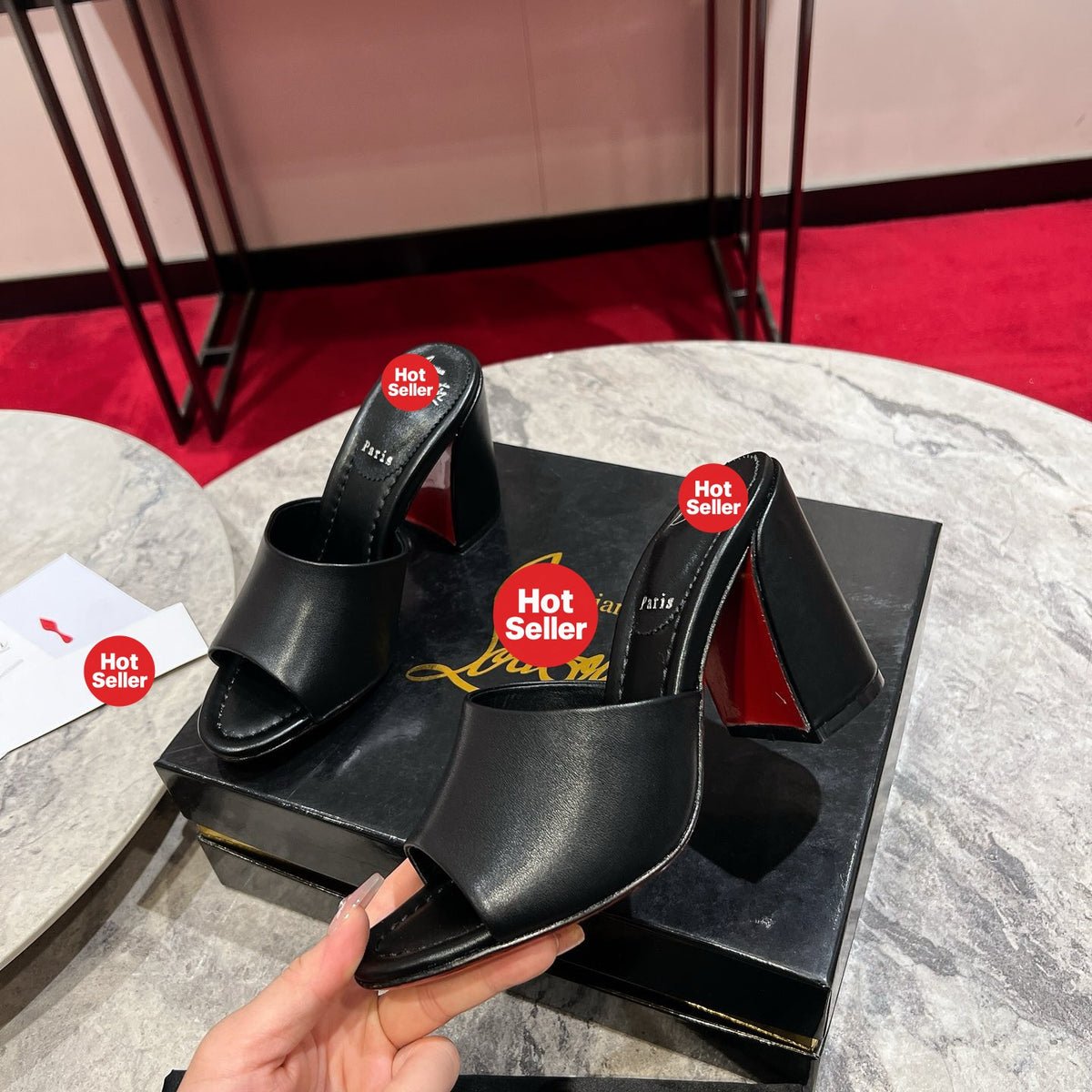 Black block-heel mules (8.5cm heel)