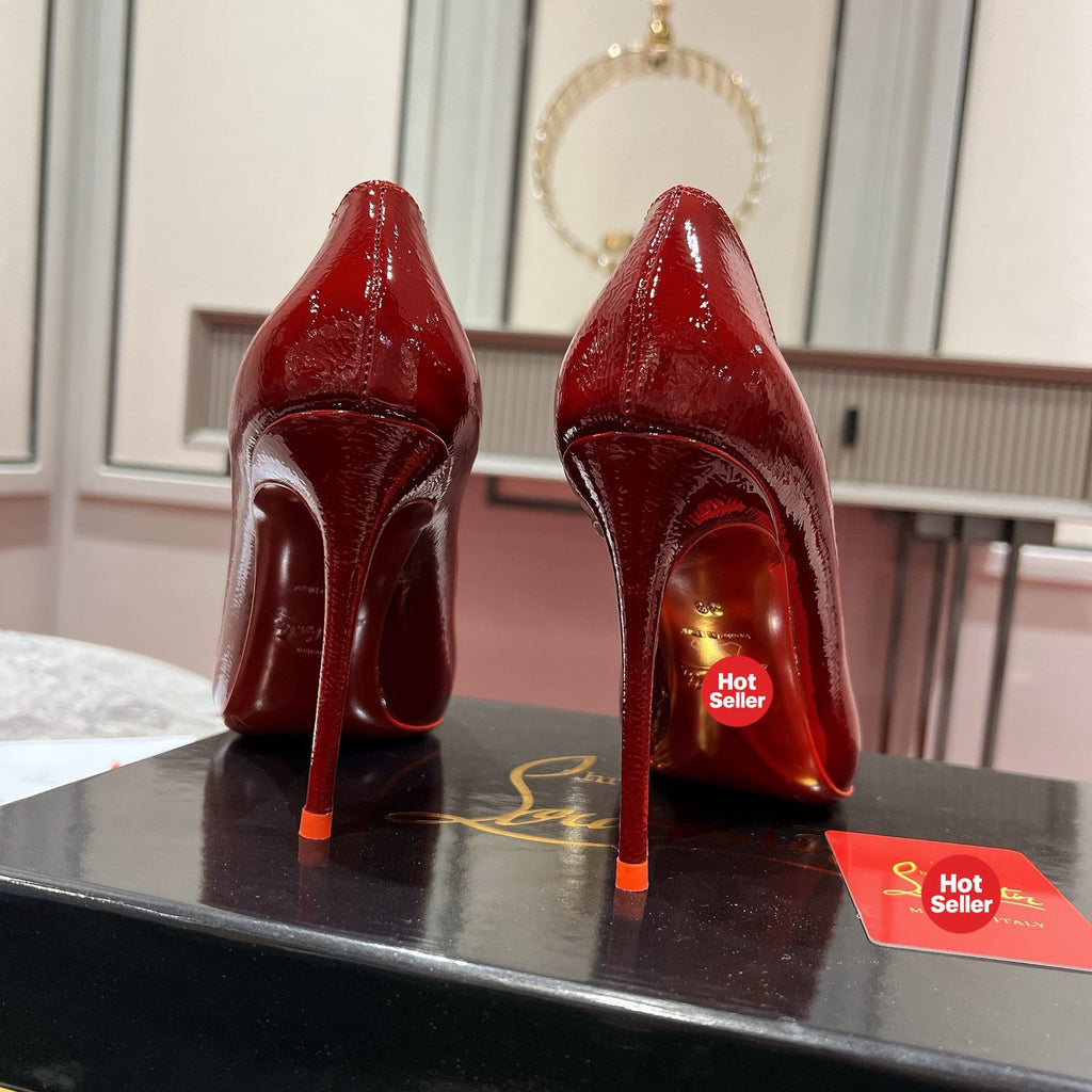 Burgundy patent cowhide high heels, 10cm heel.