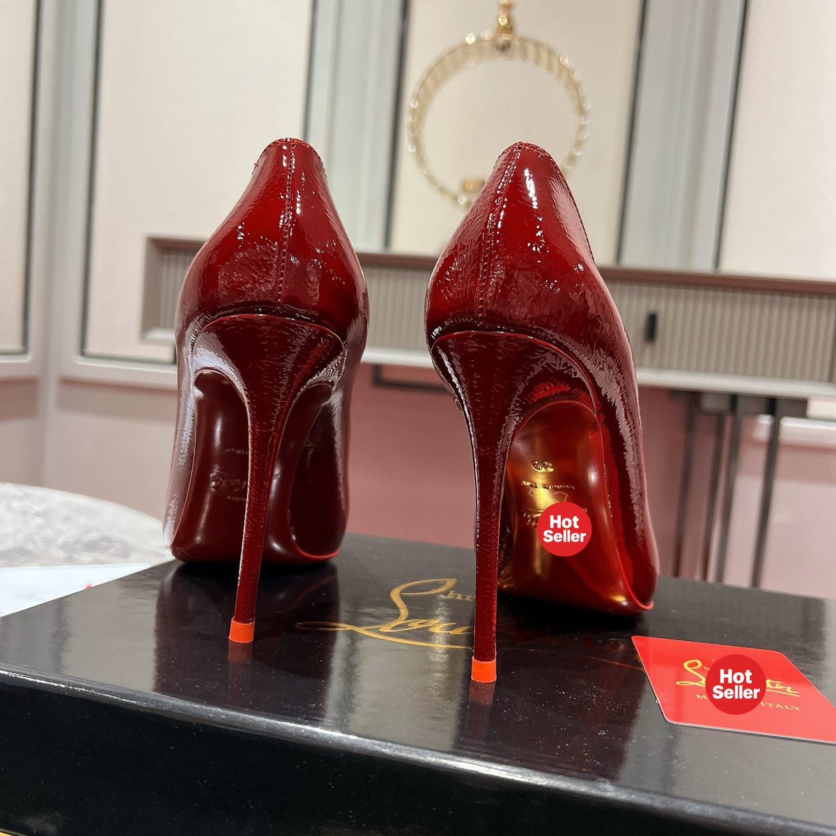Burgundy patent cowhide high heels, 10cm heel.