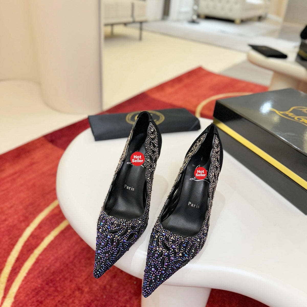 Cut-out pavé-set high heels, 10cm heel