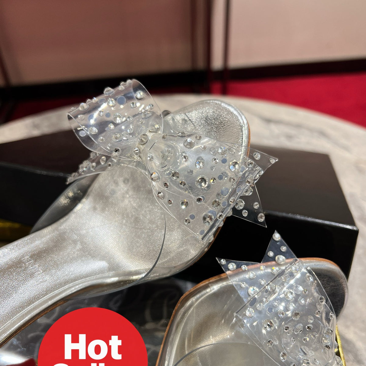 Clear-strap butterfly high-heeled mules (10cm heel)