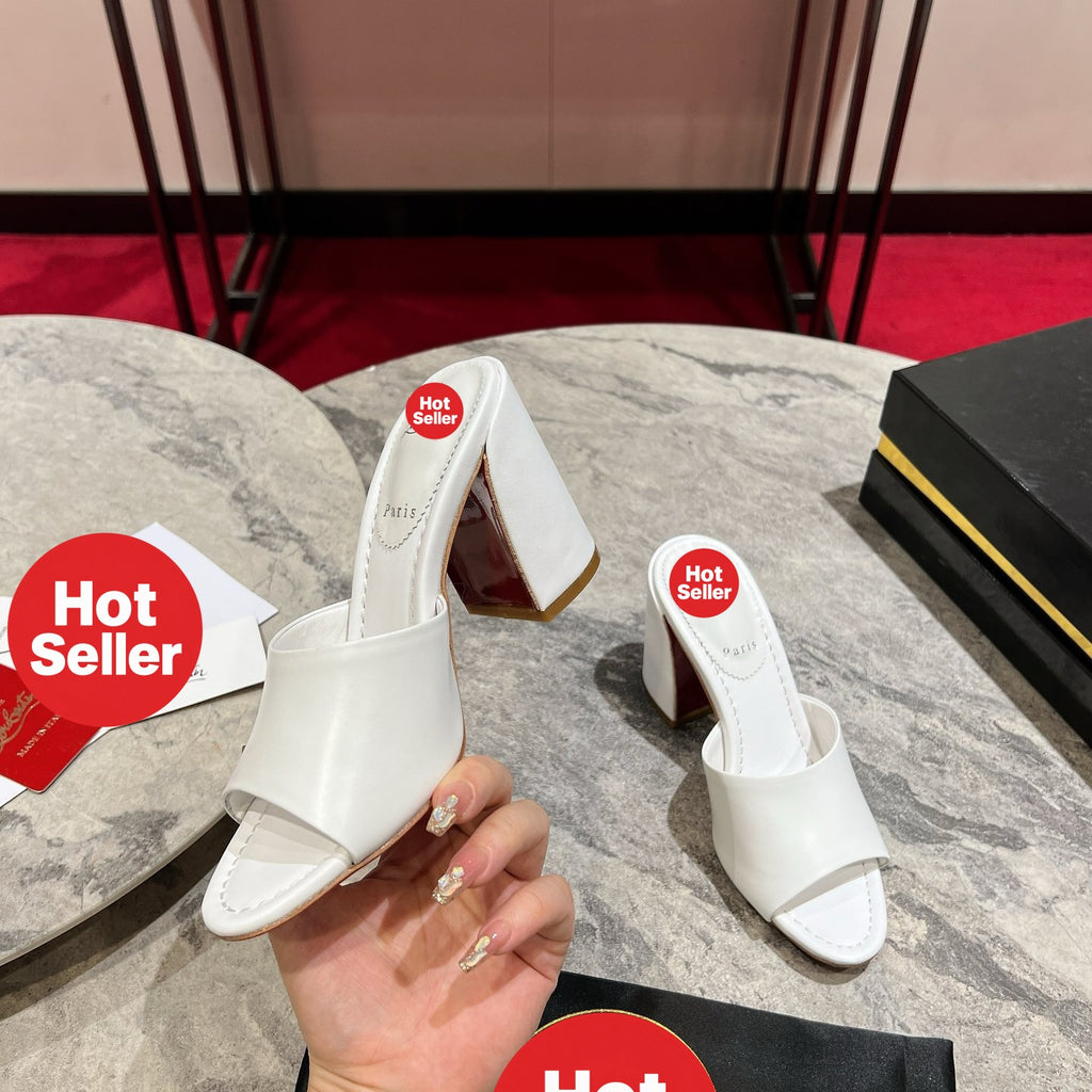 White block-heel mules (8.5cm heel)