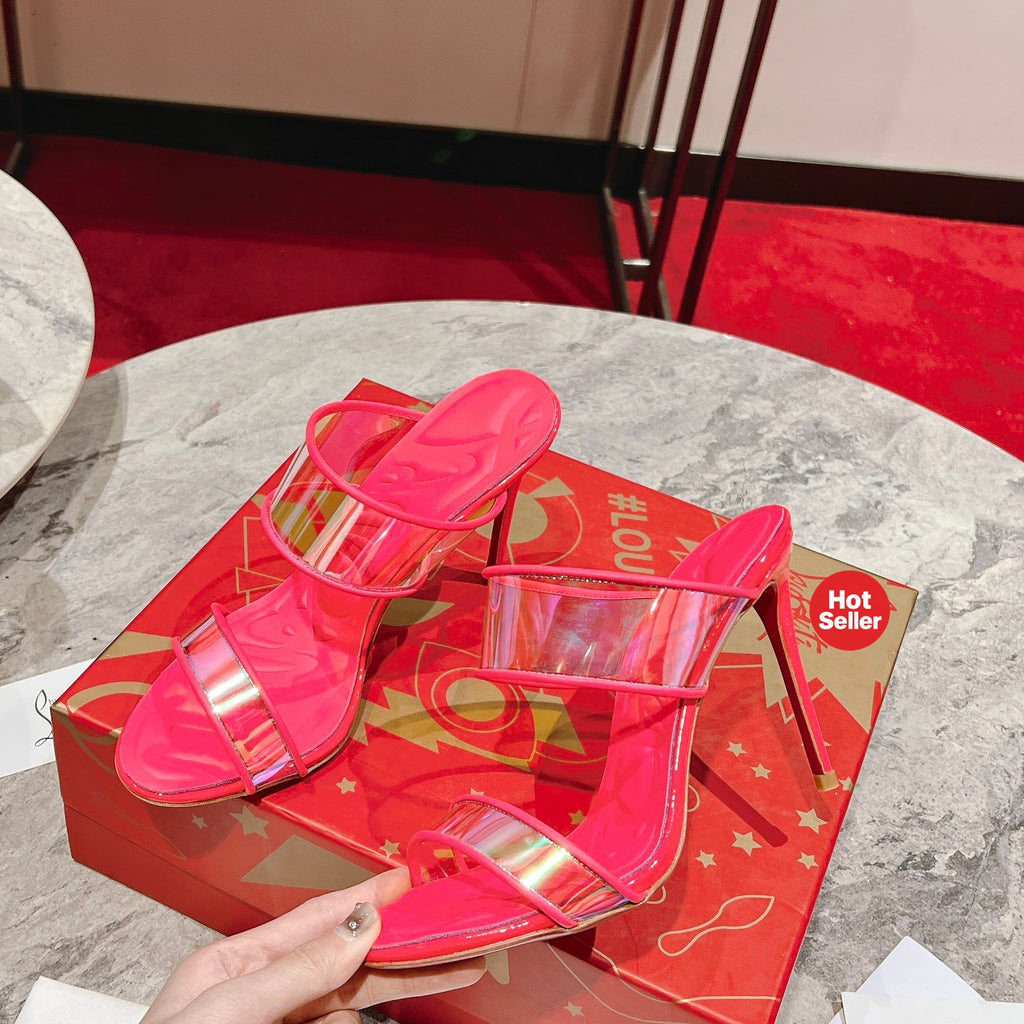 Magenta high-heeled mules, 10cm heel.
